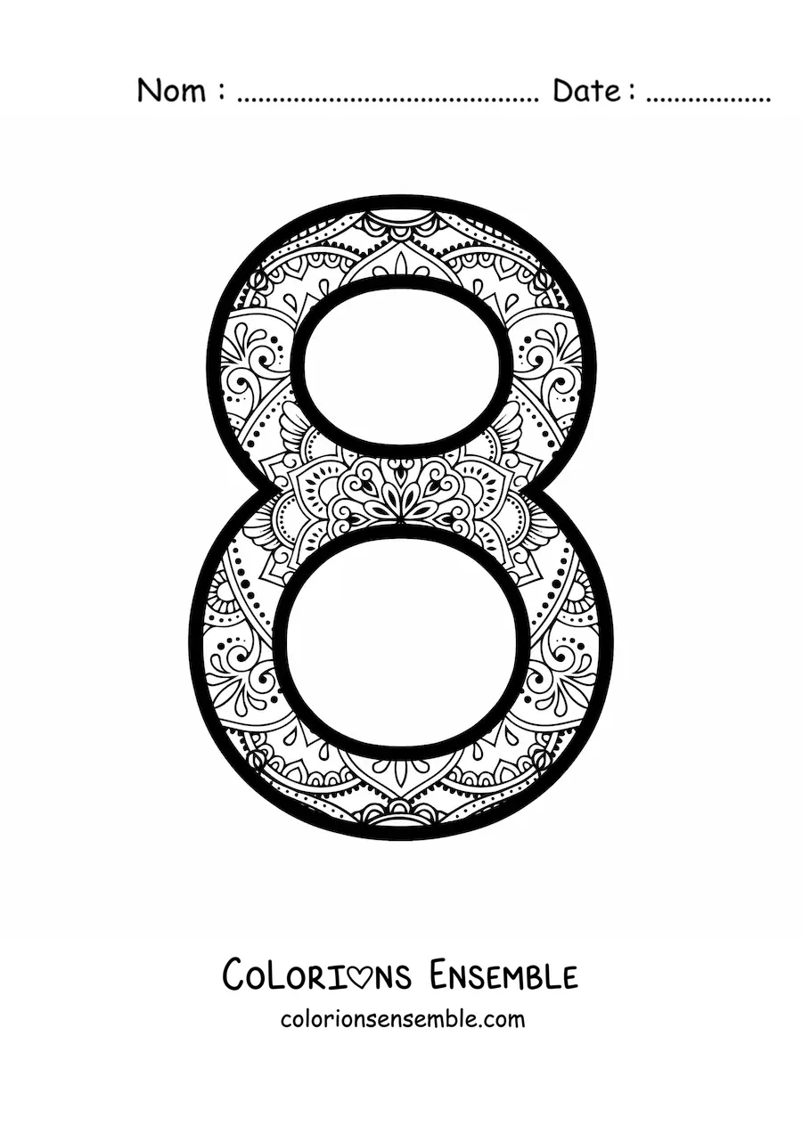 Image à colorier d'un mandala du chiffre 8