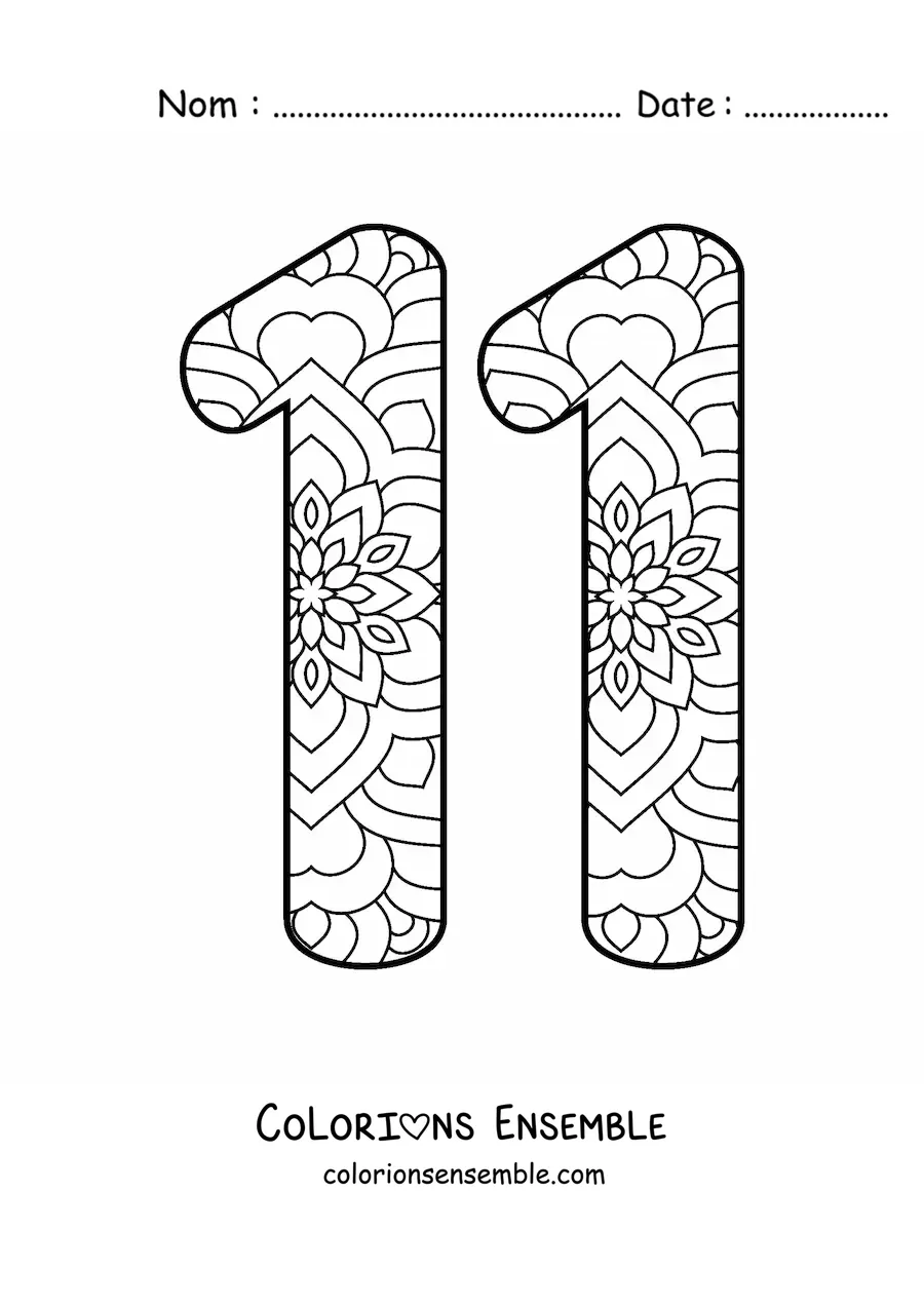 Image à colorier d'un mandala du nombre 11