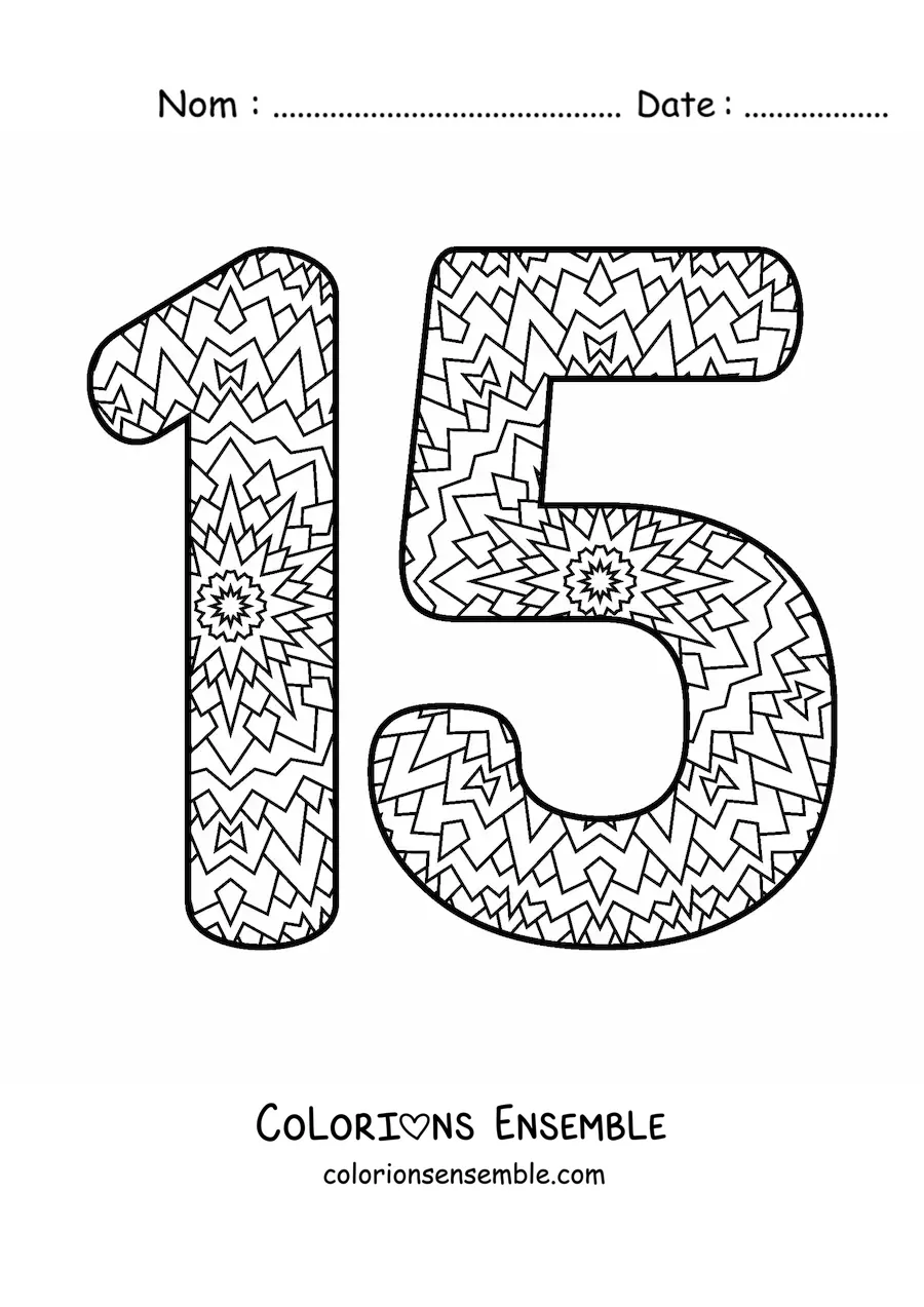 Image à colorier d'un mandala du nombre 15