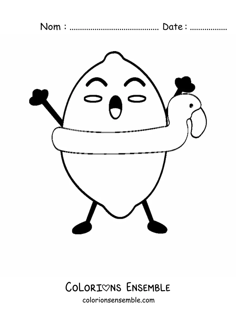 Image à colorier d’un citron kawaii rigolo avec une bouée