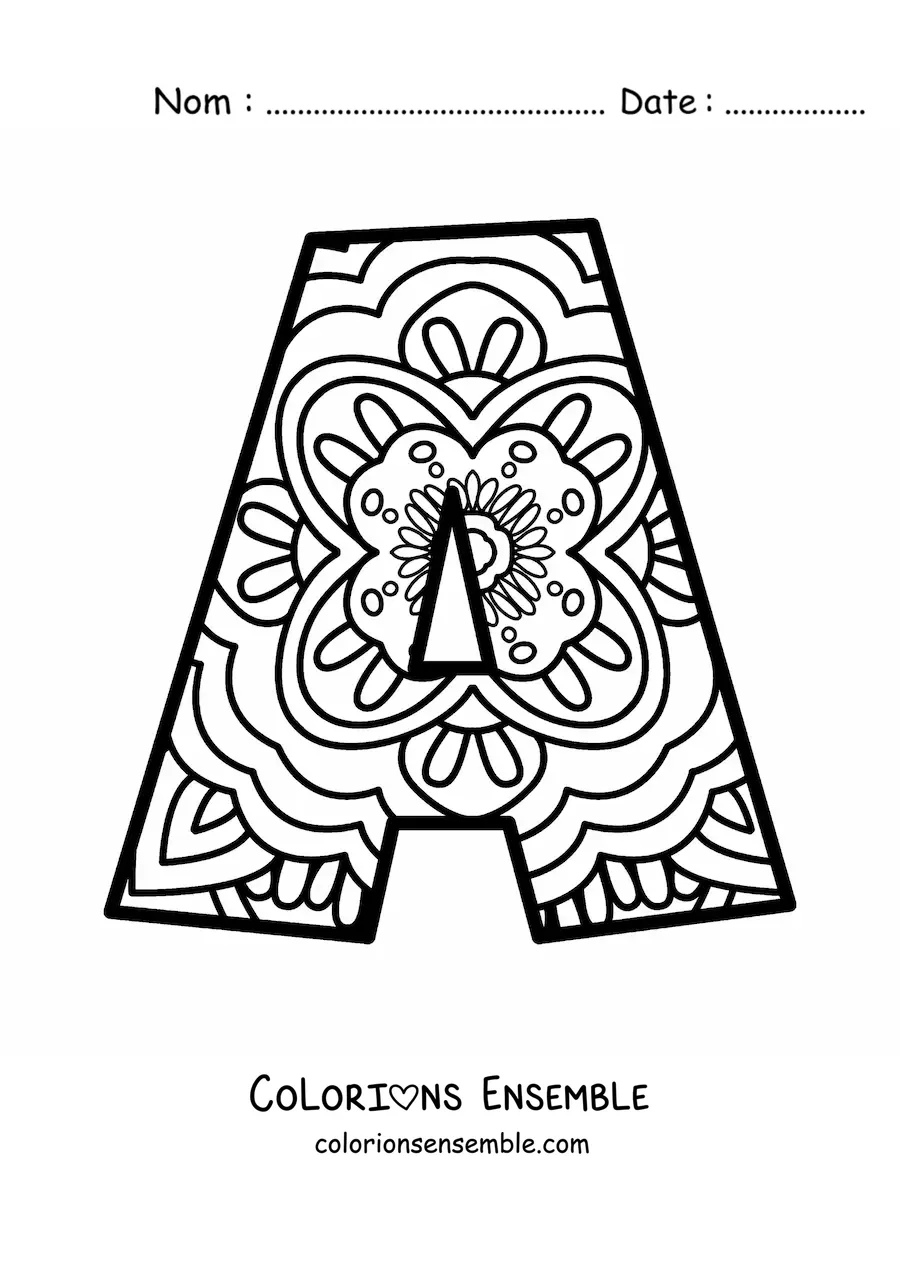 Image à colorier d'un mandala de la lettre a
