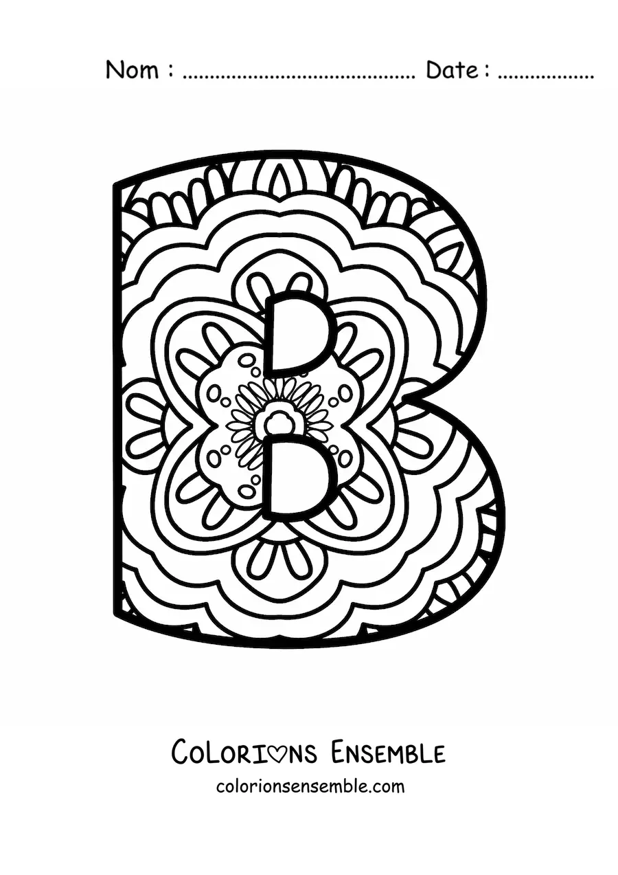 Image à colorier d'un mandala de la lettre b