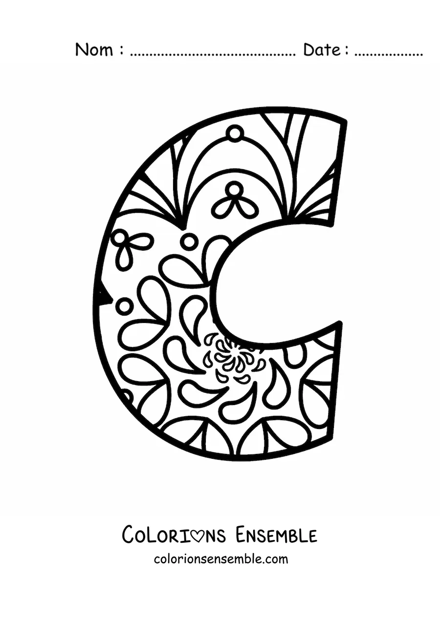 Image à colorier d'un mandala de la lettre c