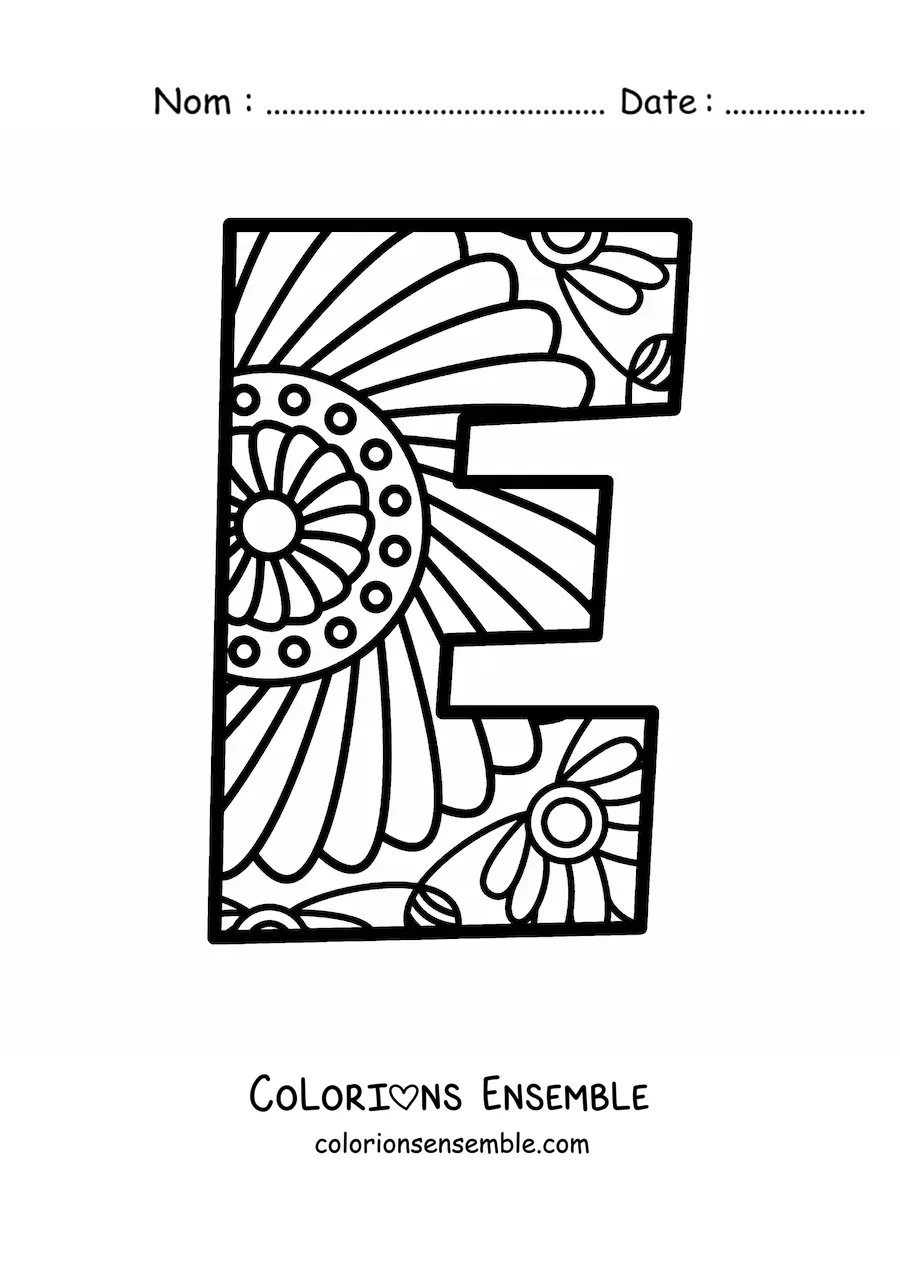 Image à colorier d'un mandala de la lettre e