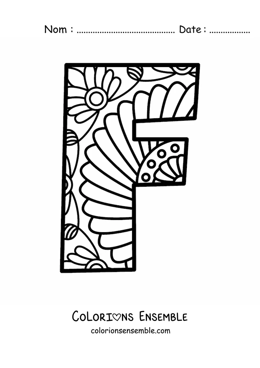 Image à colorier d'un mandala de la lettre f