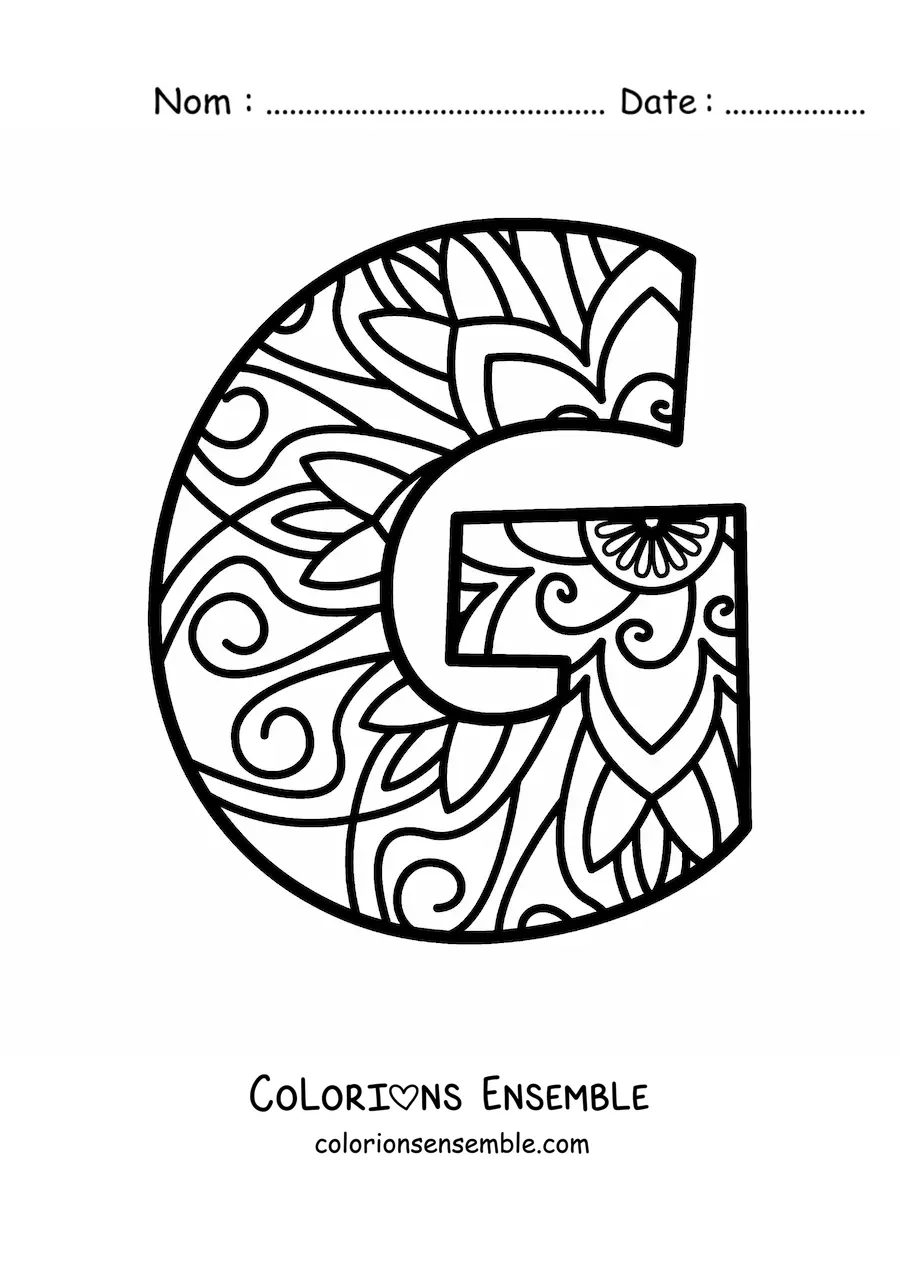 Image à colorier d'un mandala de la lettre g