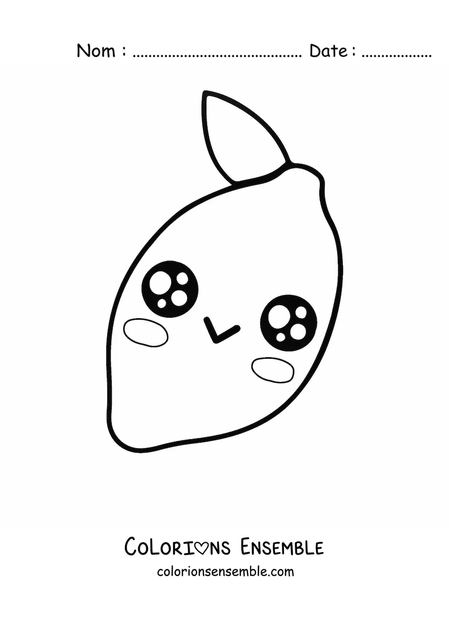 Image à colorier d’un citron kawaii rigolo aux yeux brillants