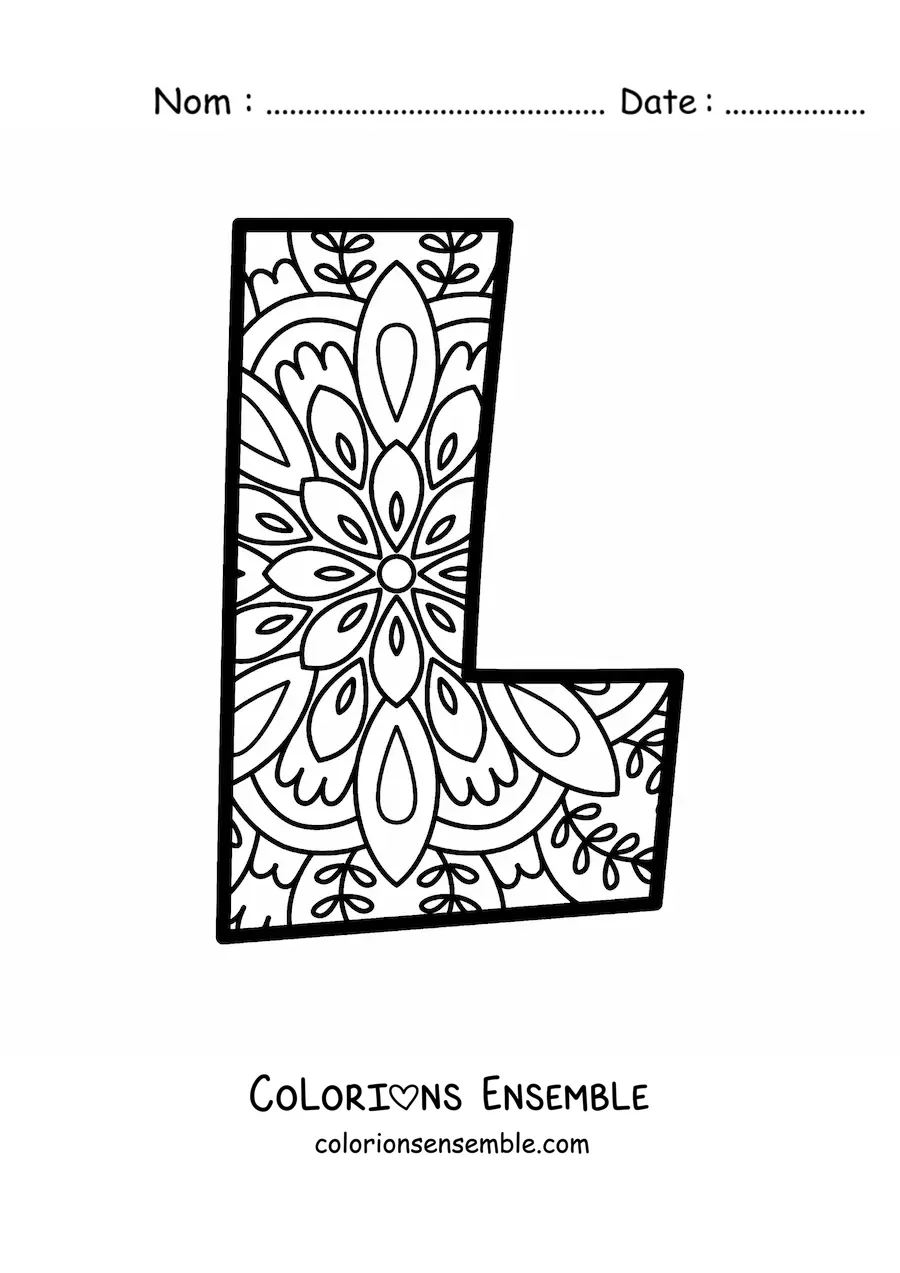 Image à colorier d'un mandala de la lettre l