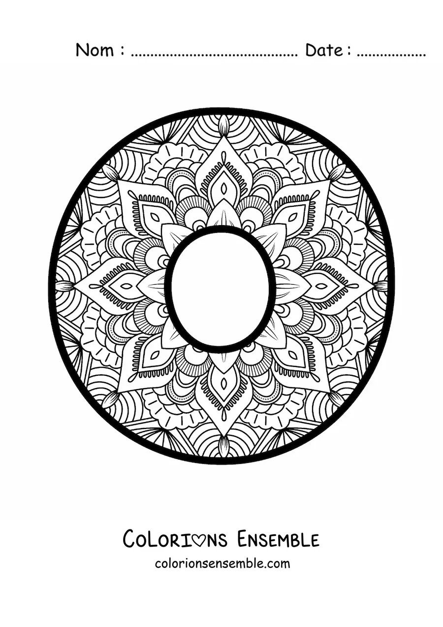 Image à colorier d'un mandala de la lettre o