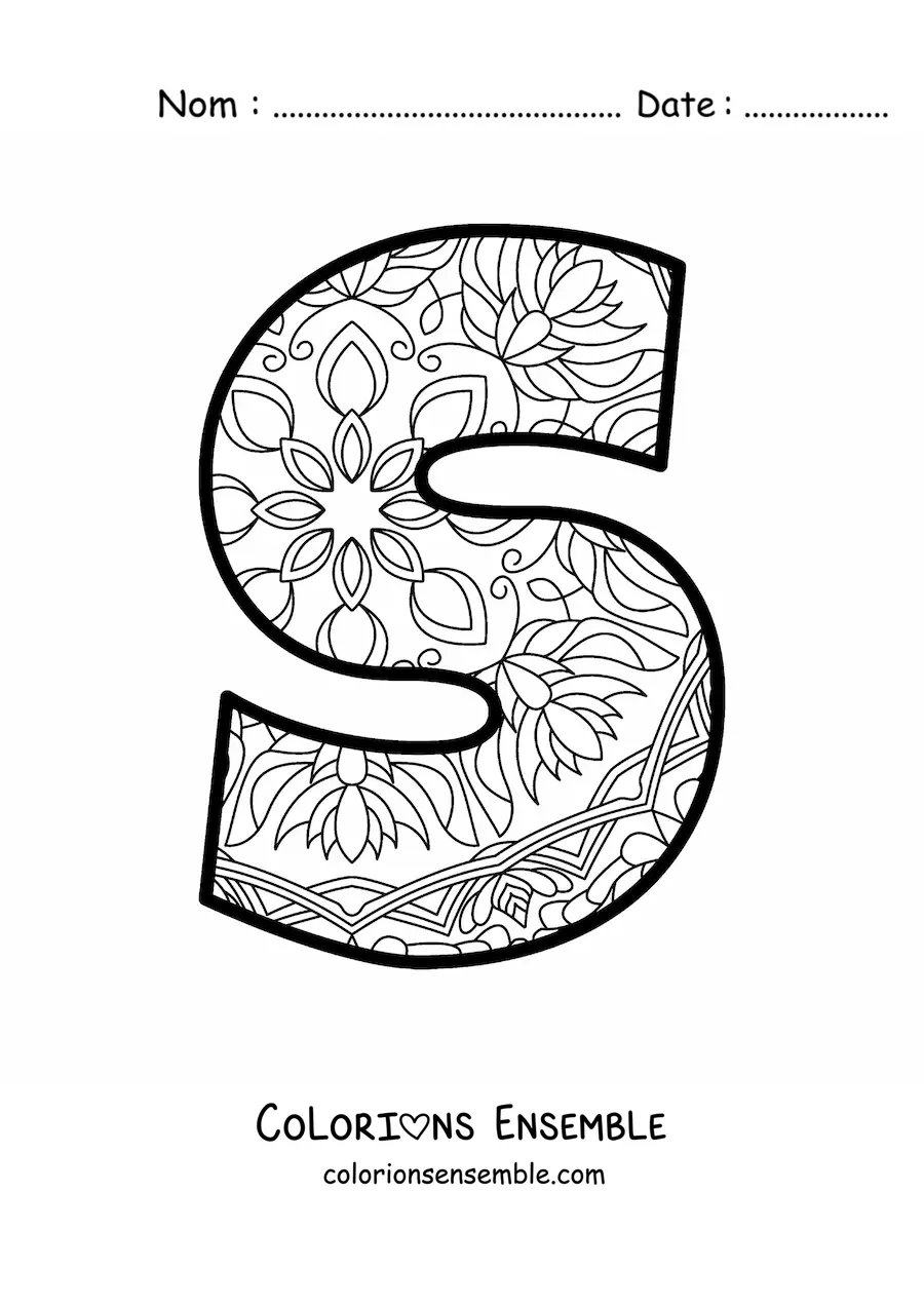 Image à colorier d'un mandala de la lettre s
