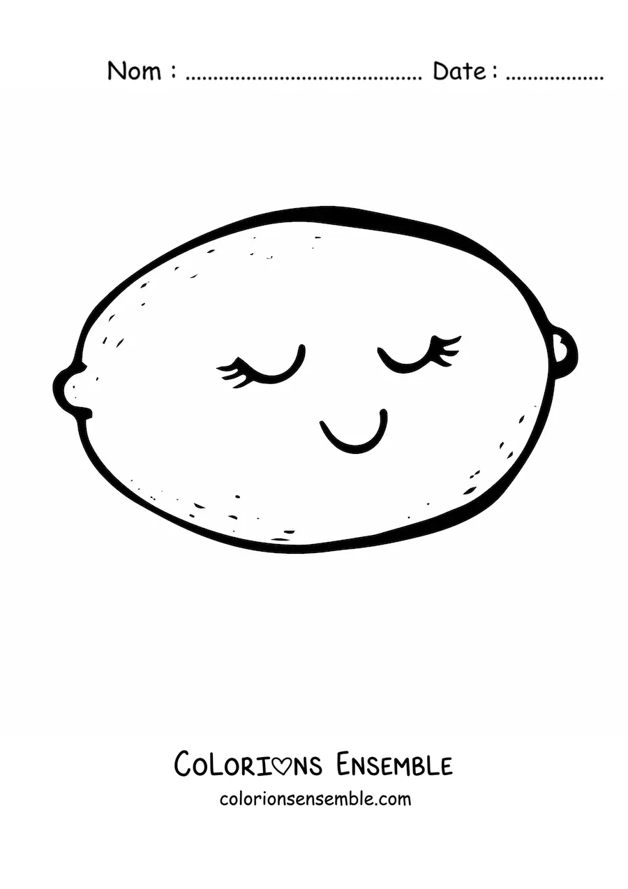 Image à colorier d’un citron kawaii rigolo les yeux fermés