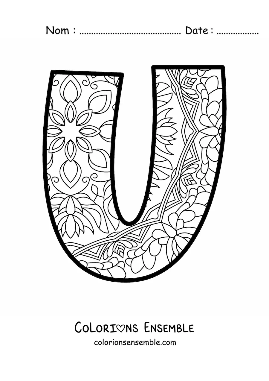 Image à colorier d'un mandala de la lettre u