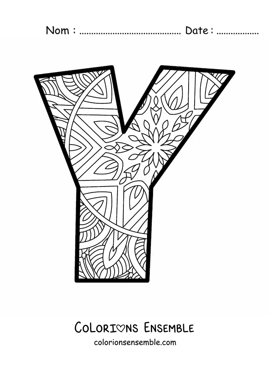 Image à colorier d'un mandala de la lettre y