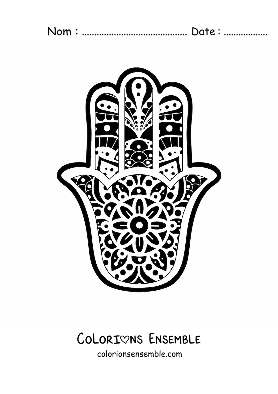 Image à colorier d'un mandala bouddhiste de la main de Fatima
