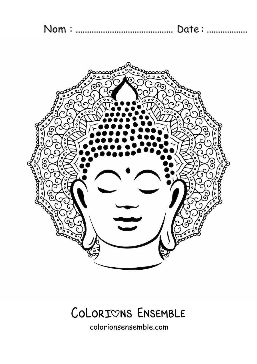 Image à colorier d'un mandala du visage de Bouddha