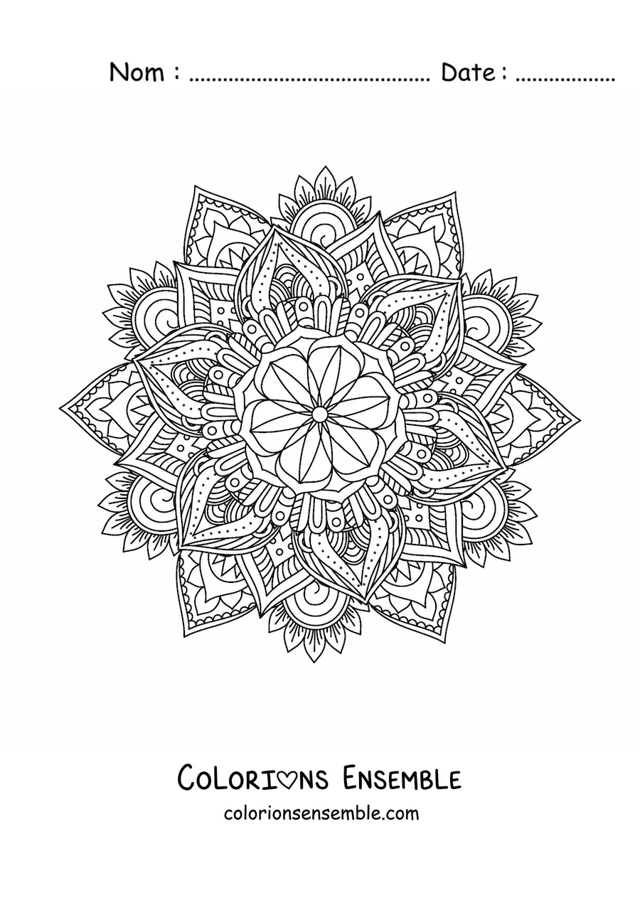 Image à colorier d'un mandala bouddhiste difficile