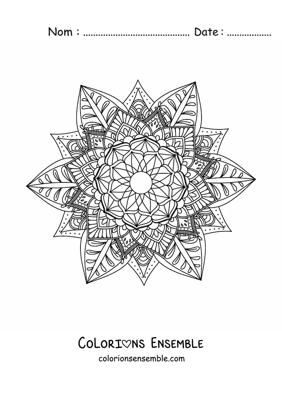 Image à colorier d'un mandala bouddhiste difficile