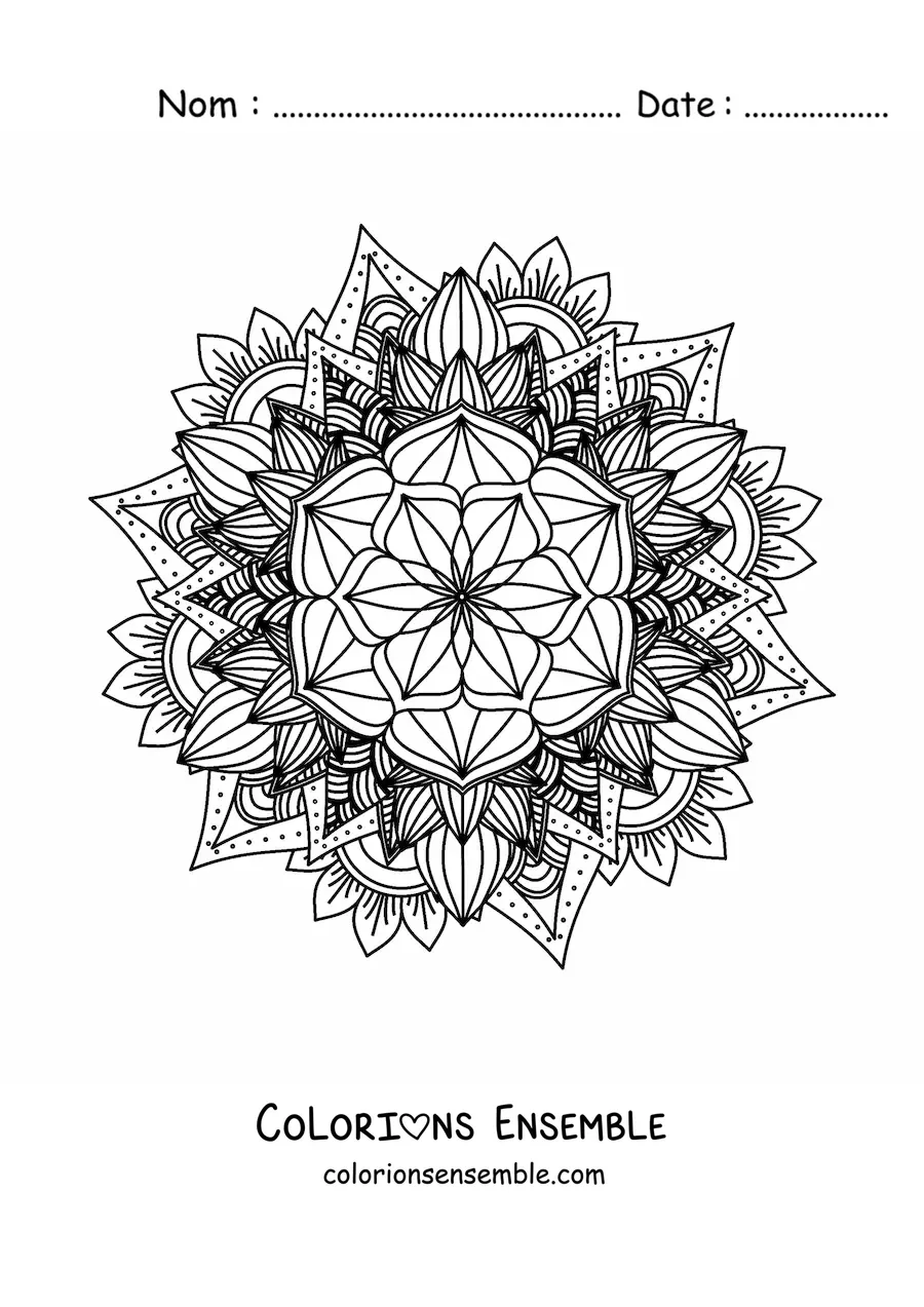 Image à colorier d'un mandala bouddhiste difficile