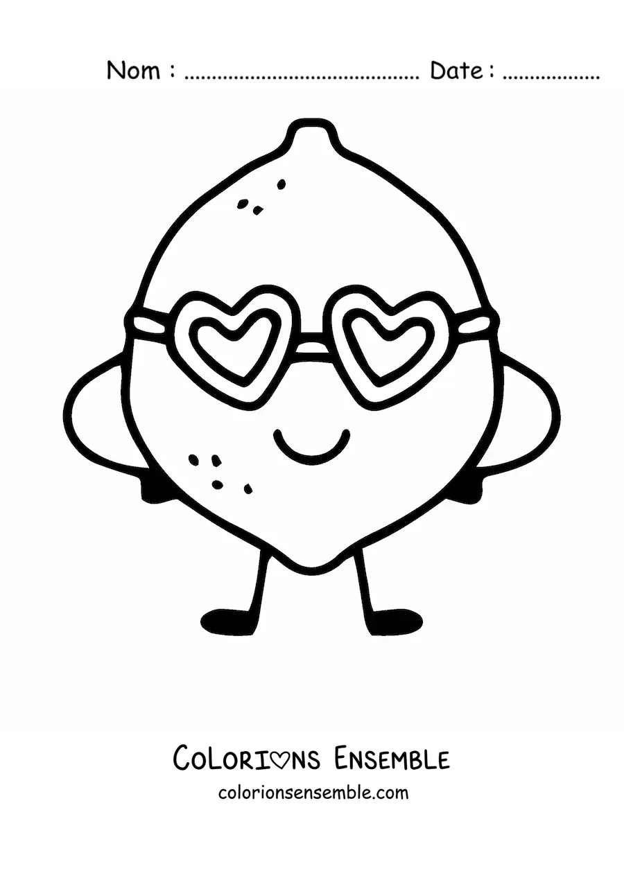 Image à colorier d’un citron rigolo souriant avec des lunettes de soleil