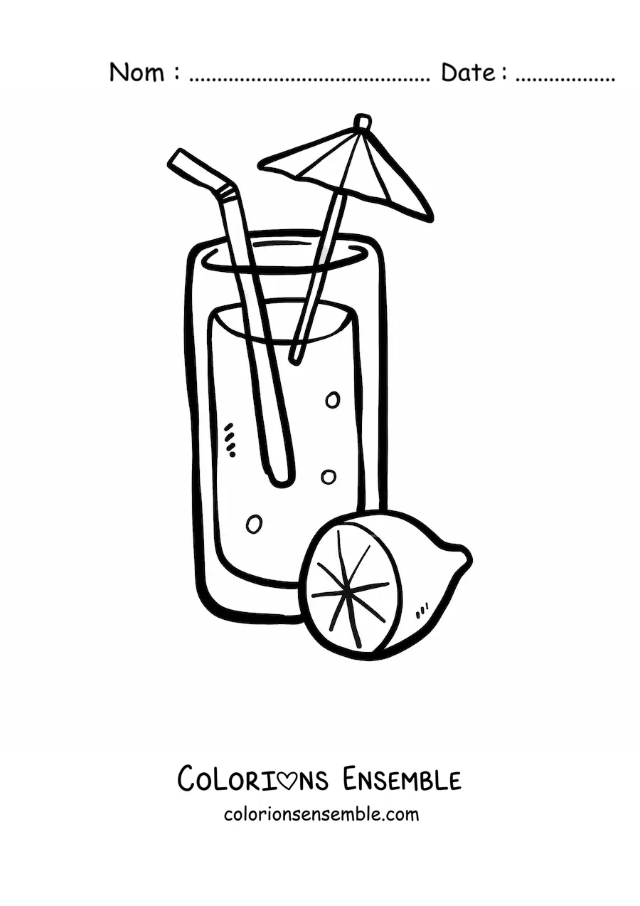 Image à colorier d’un verre de limonade avec un petit parasol