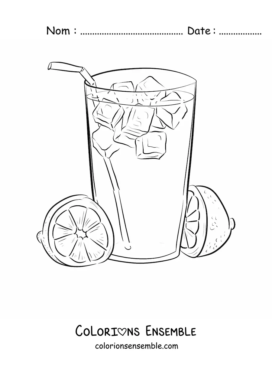 Image à colorier d’un verre de limonade avec des glaçons
