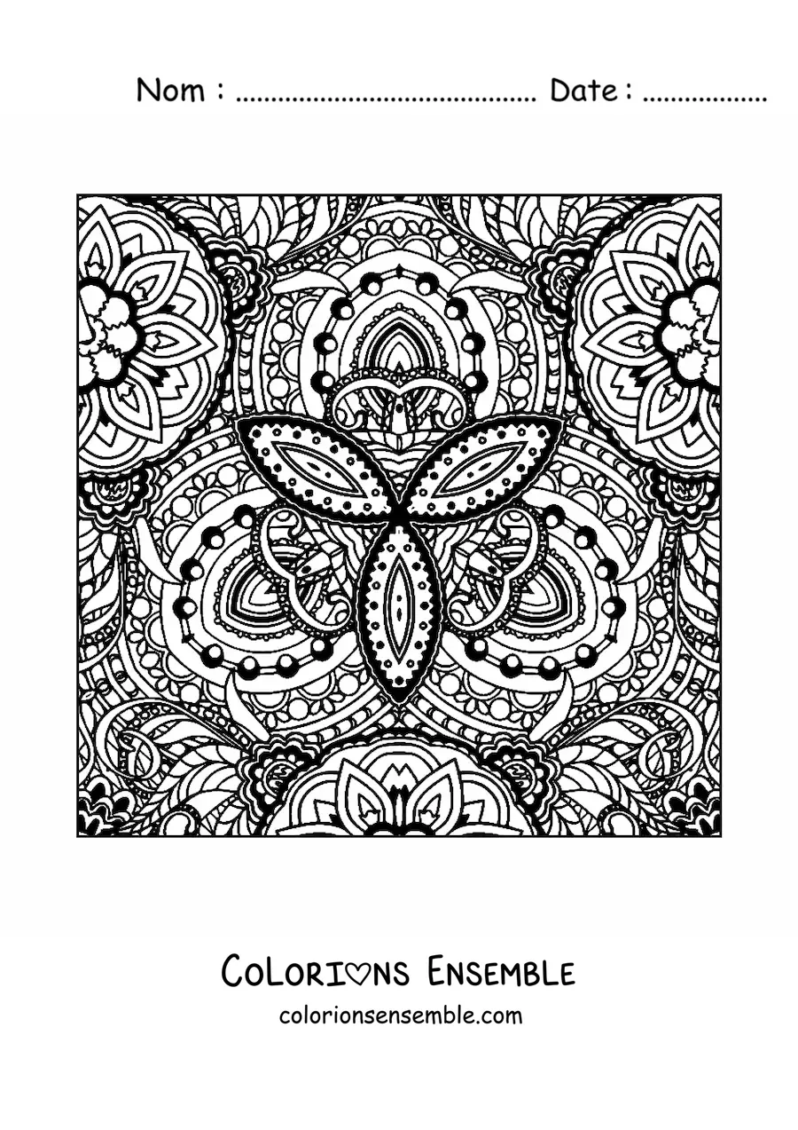 Image à colorier d'un mandala carré dans le style Zentangle