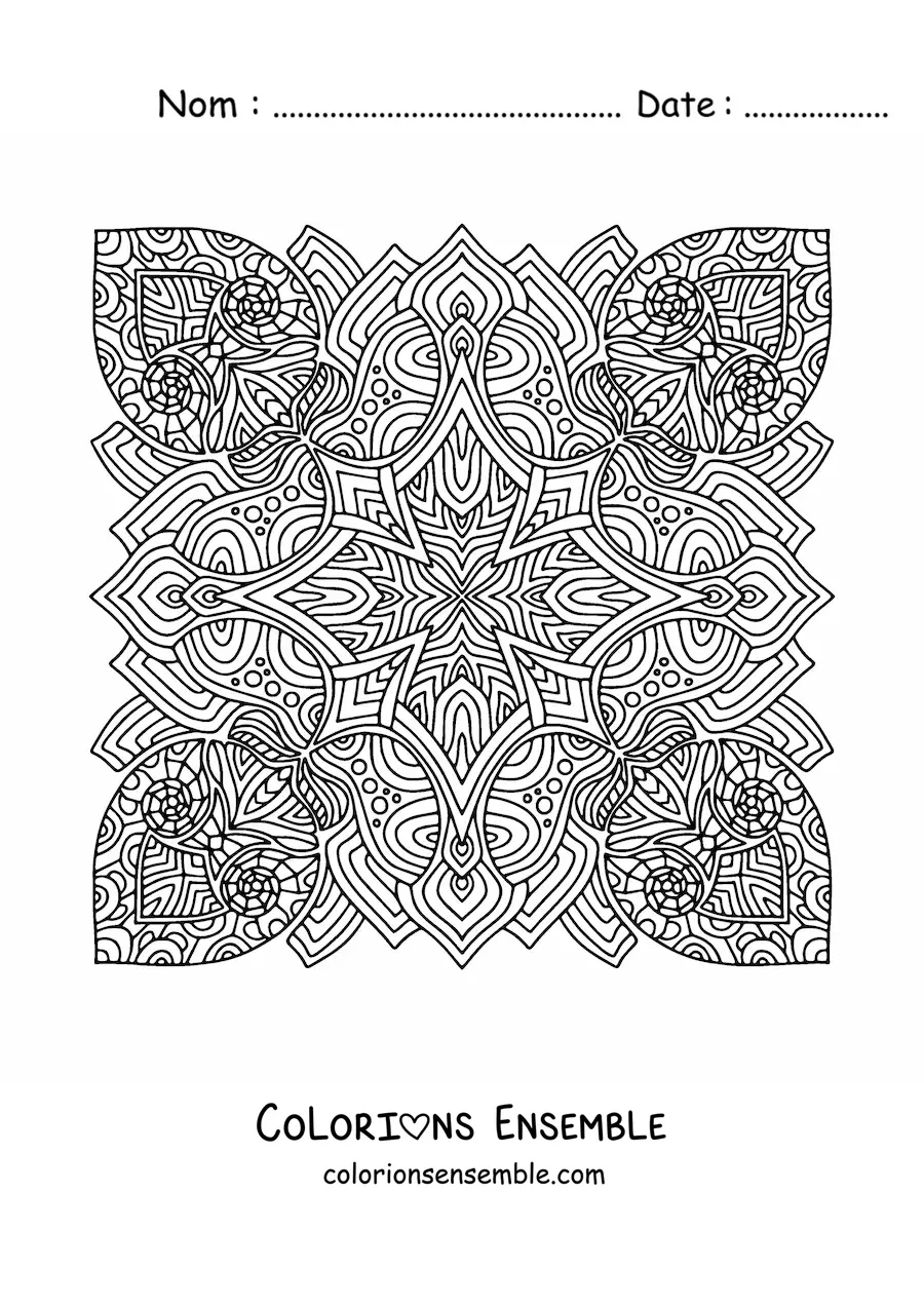 Image à colorier d'un mandala carré dans le style Zentangle