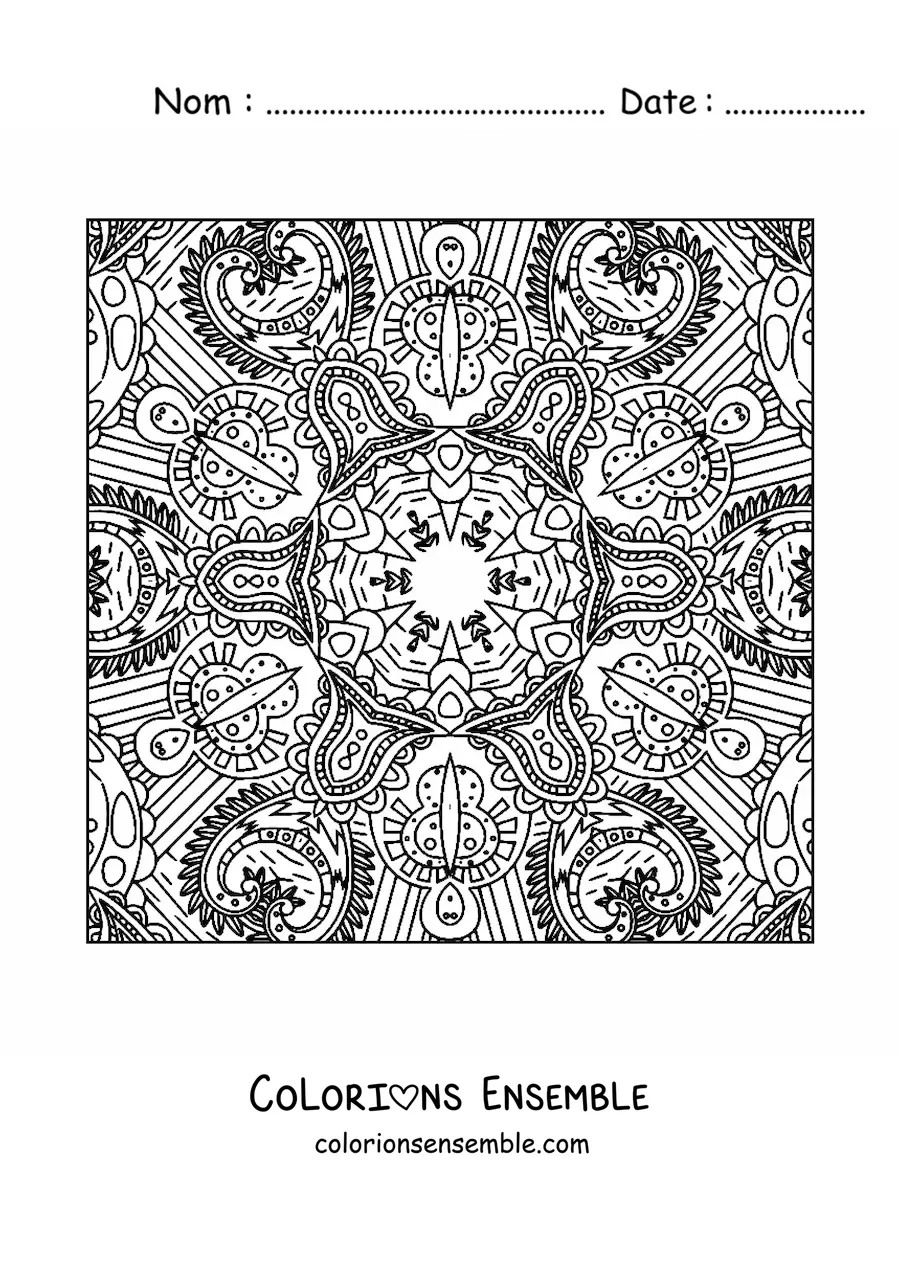 Image à colorier d'un mandala carré dans le style Zentangle