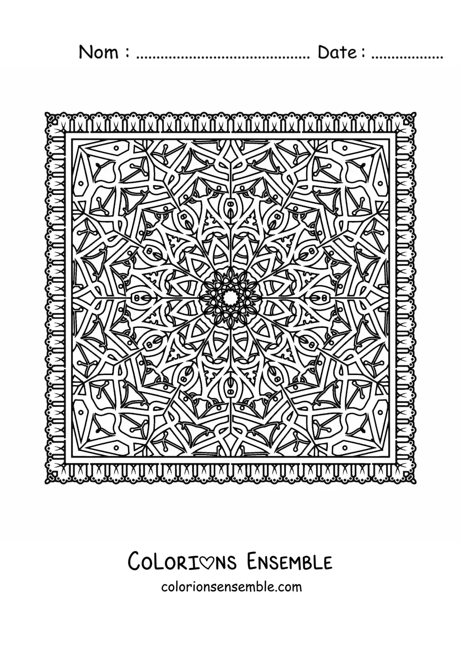 Image à colorier d'un mandala carré difficile