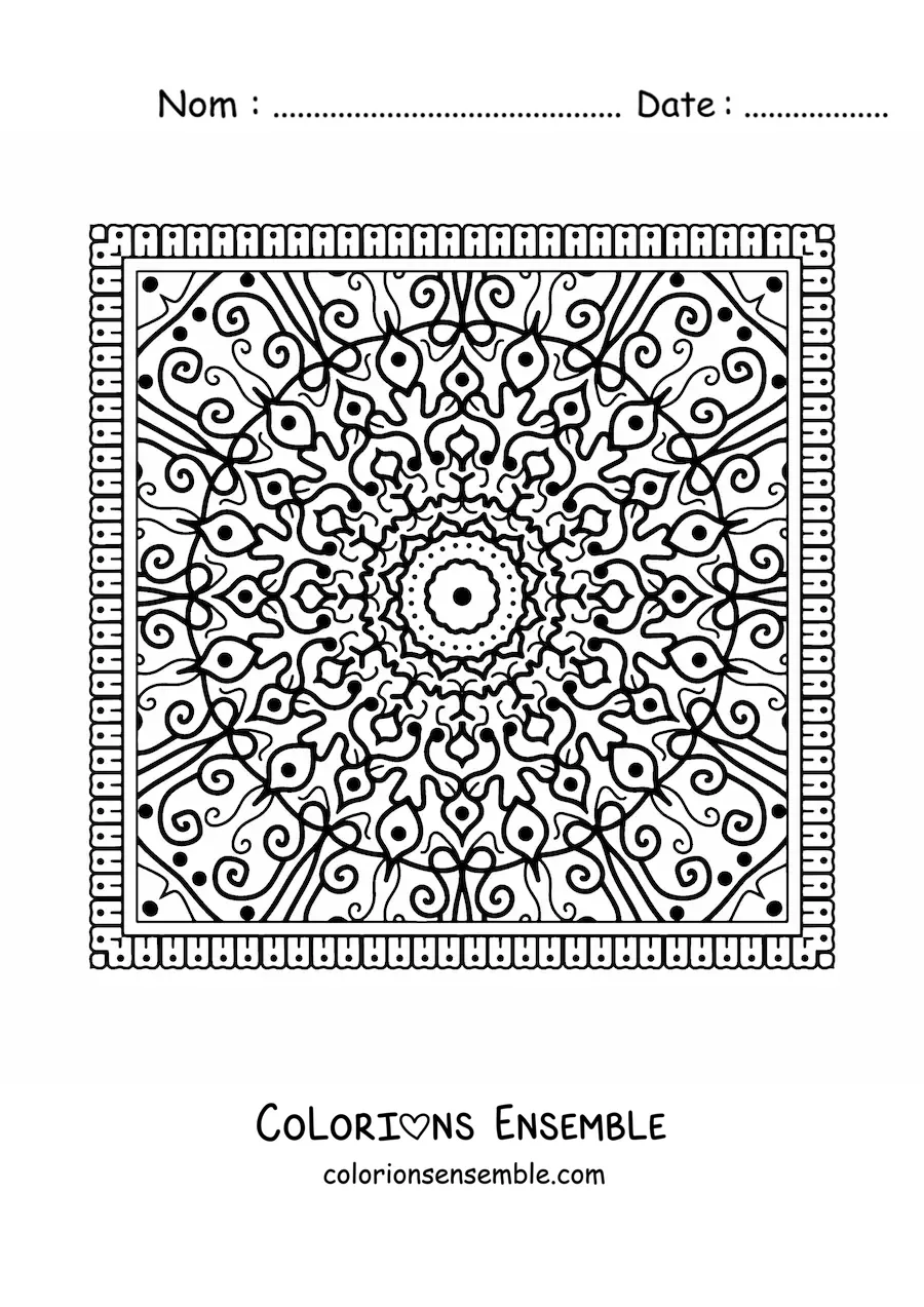Image à colorier d'un mandala carré difficile