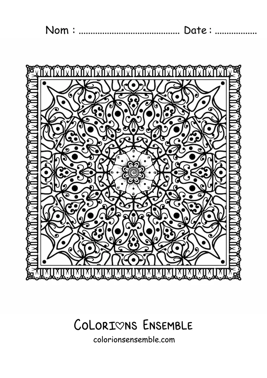Image à colorier d'un mandala carré difficile