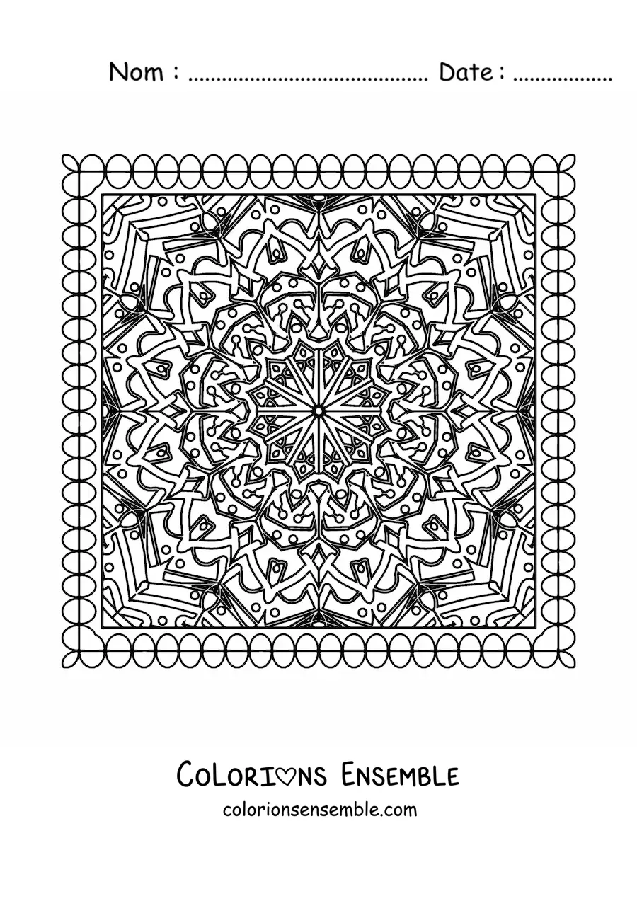 Image à colorier d'un mandala carré difficile