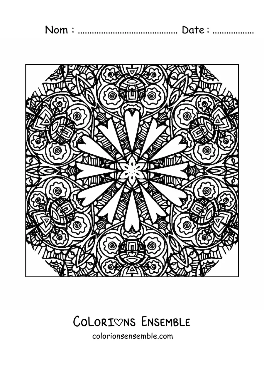 Image à colorier d'un mandala carré abstrait