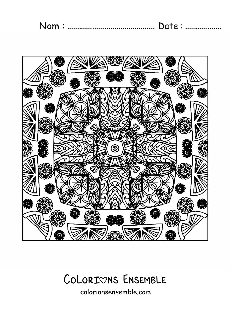 Image à colorier d'un mandala carré abstrait