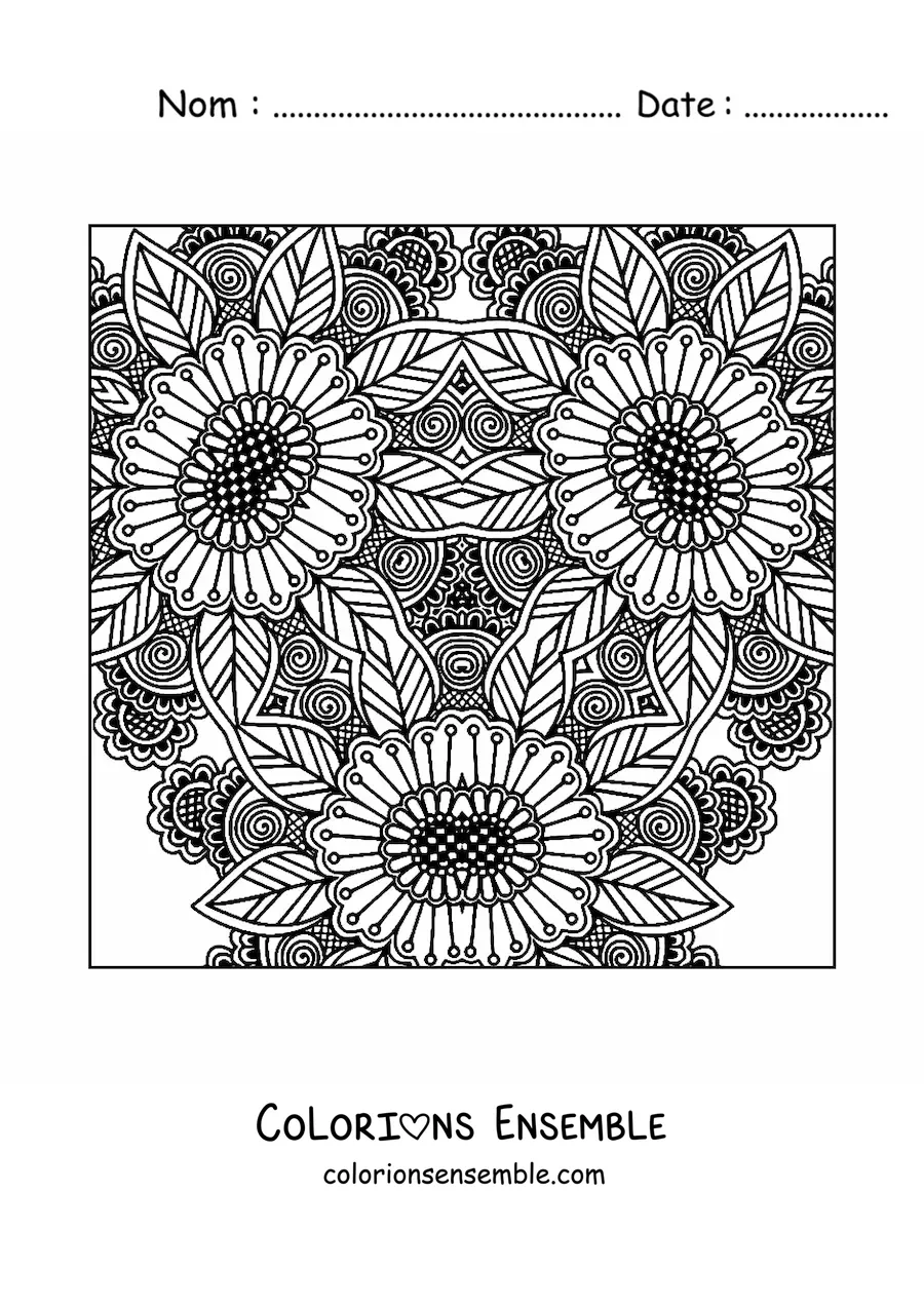 Image à colorier d'un mandala carré floral