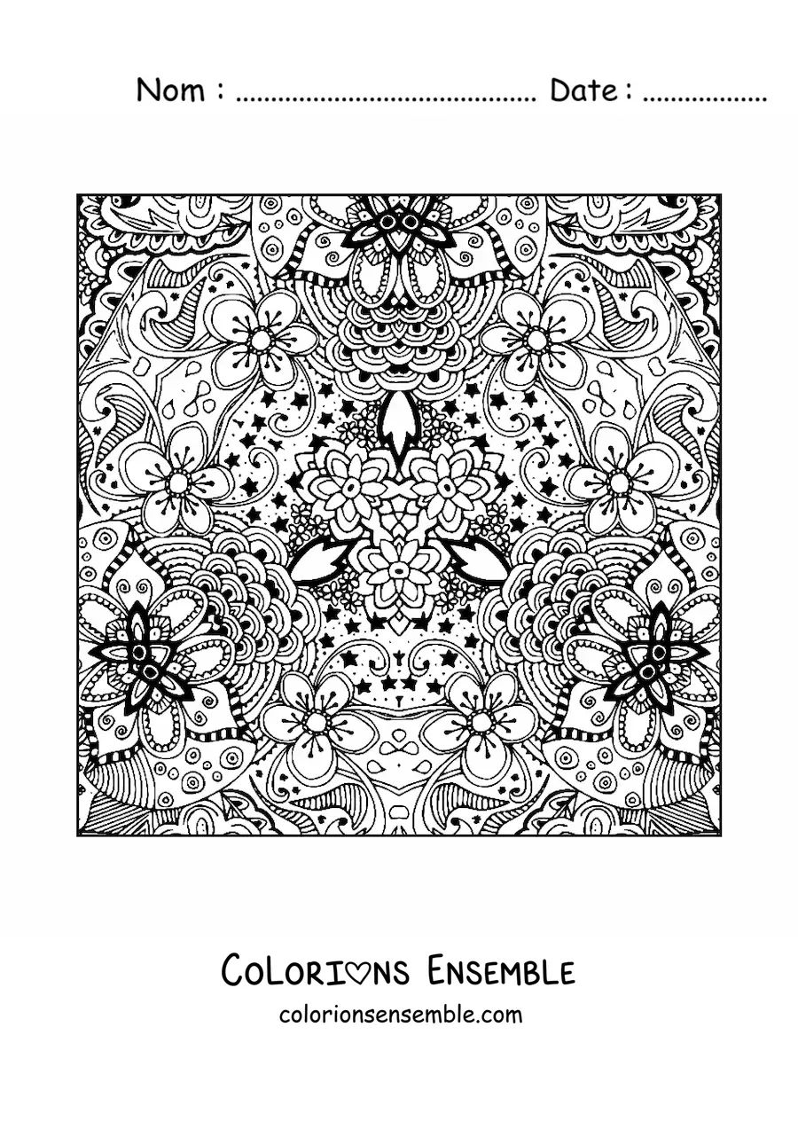 Image à colorier d'un mandala carré floral
