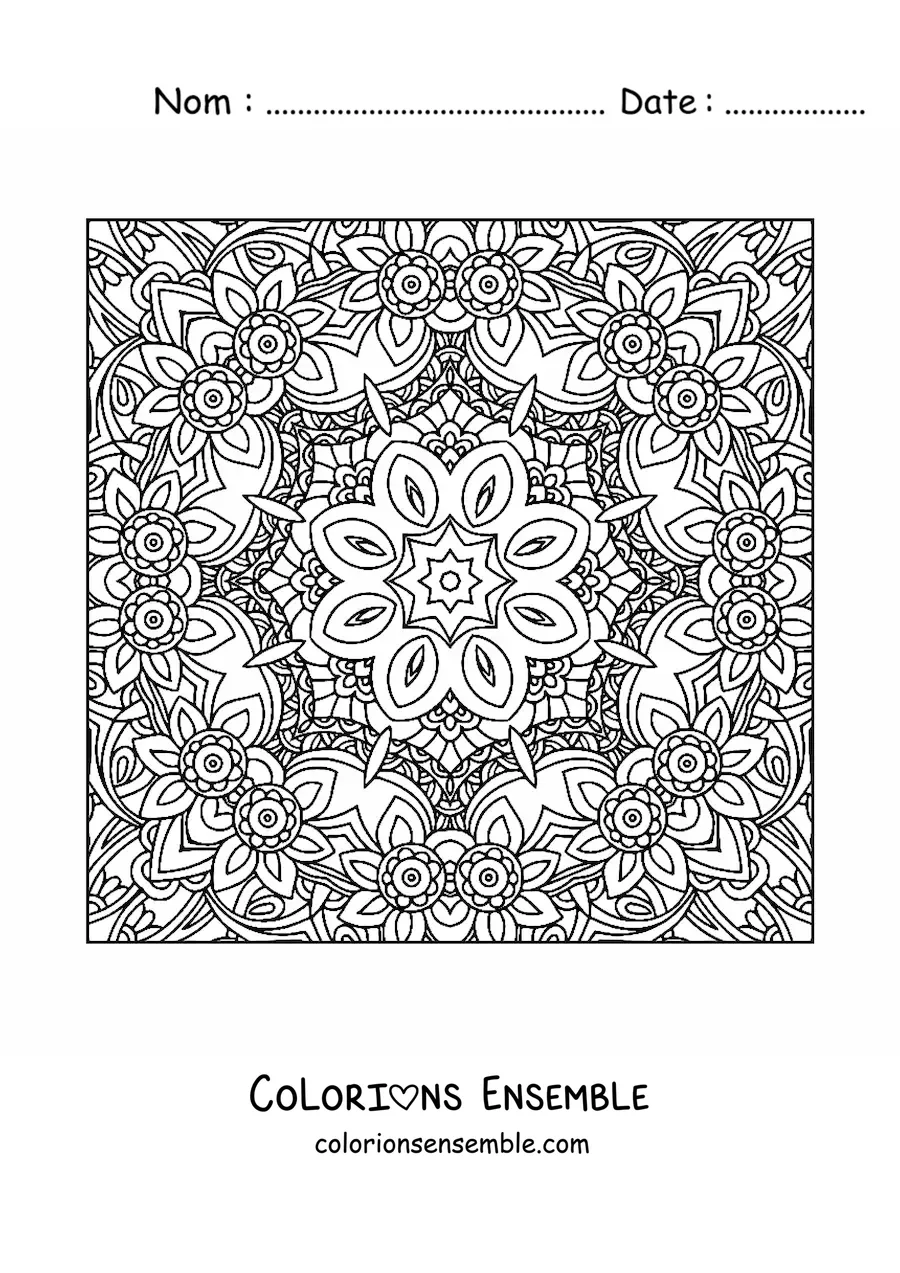 Image à colorier d'un mandala carré pour se détendre