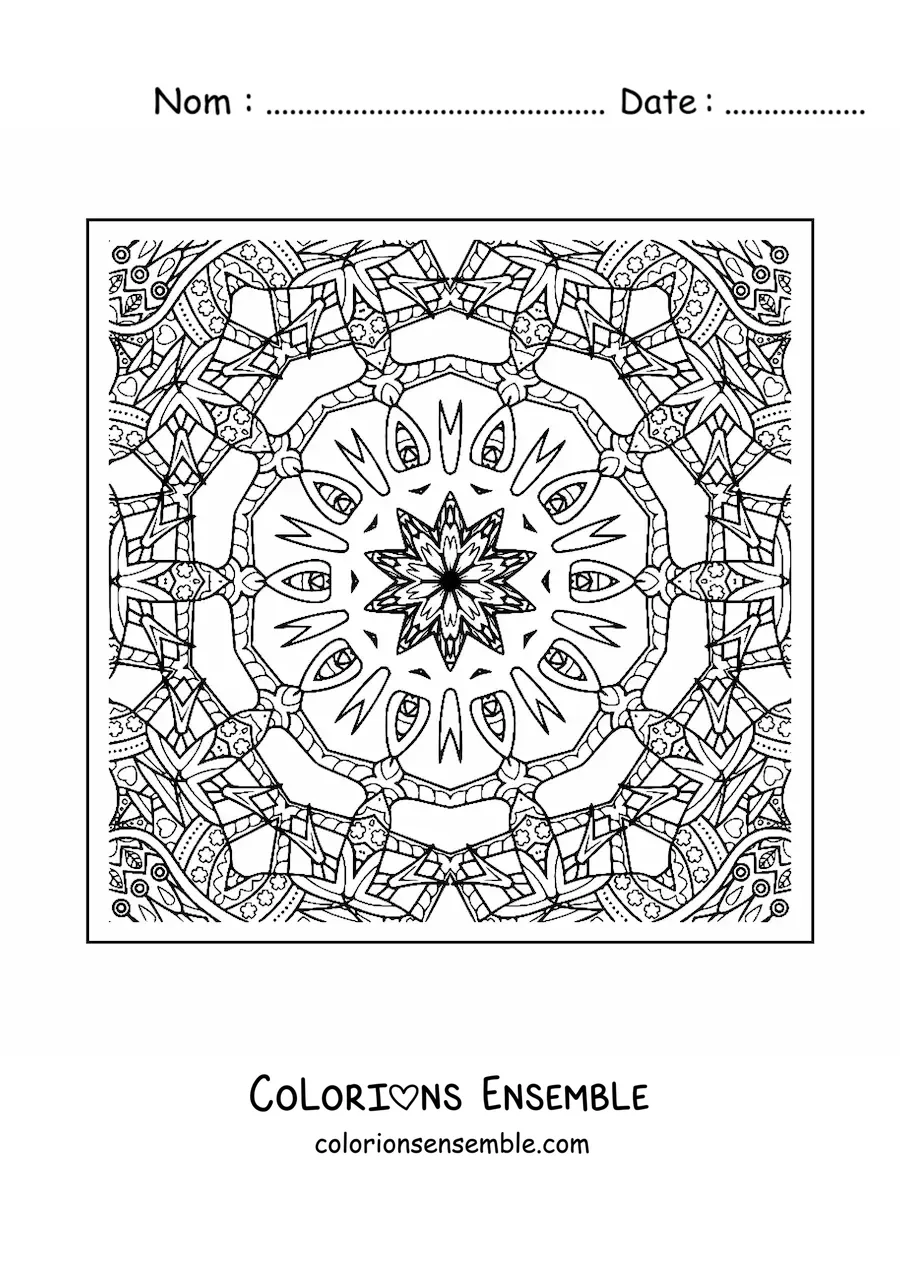 Image à colorier d'un mandala carré pour se détendre