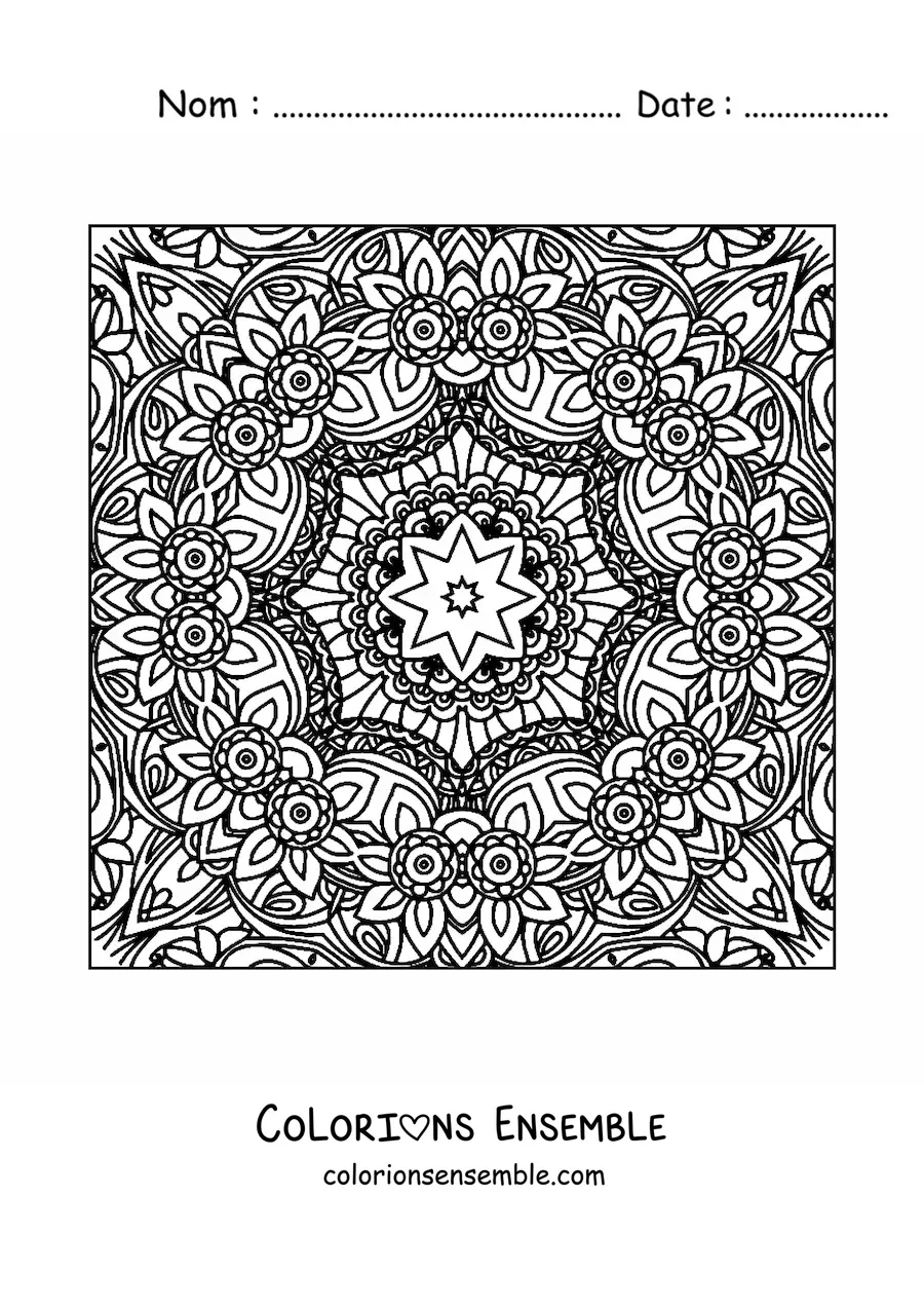 Image à colorier d'un mandala carré pour se détendre