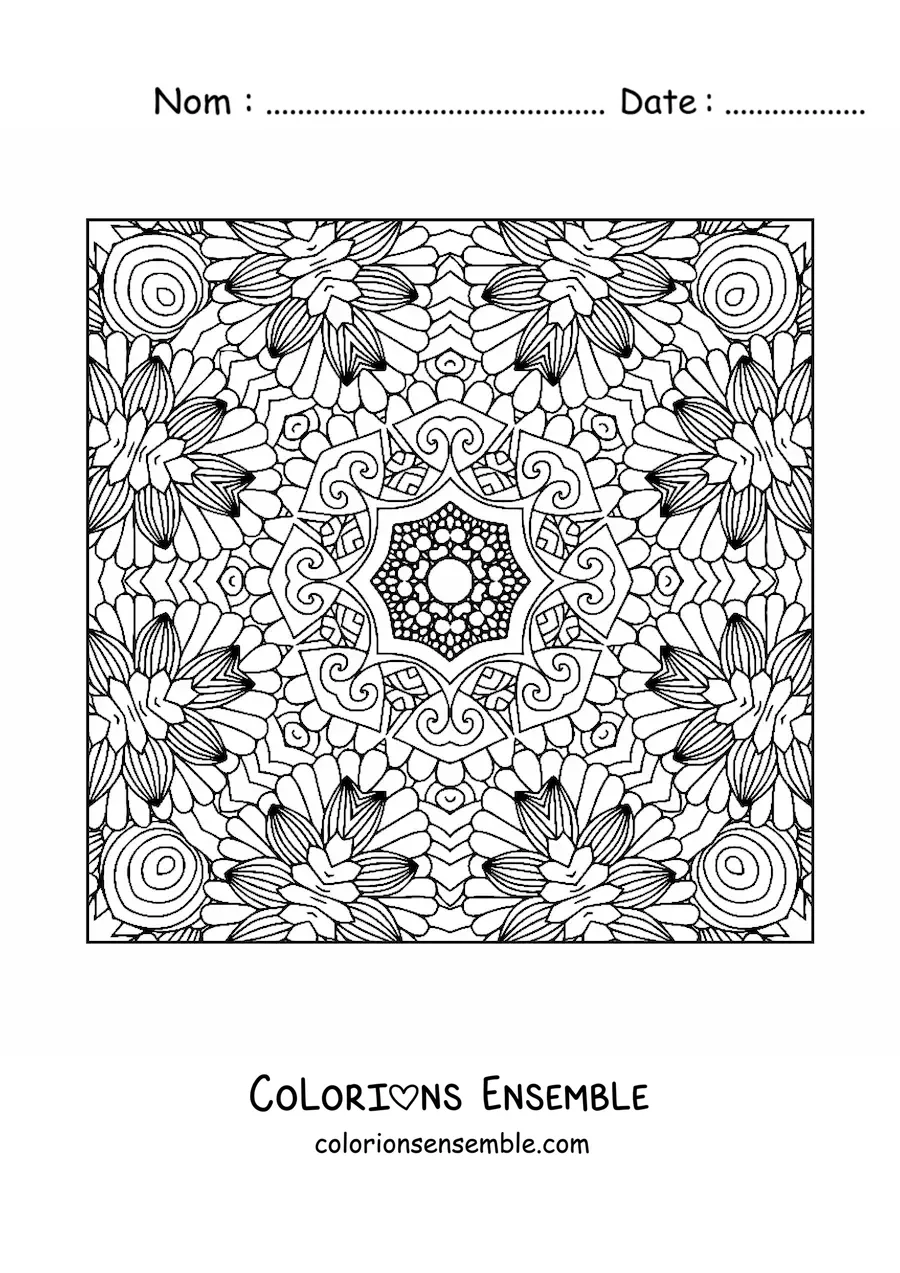 Image à colorier d'un mandala carré pour se détendre