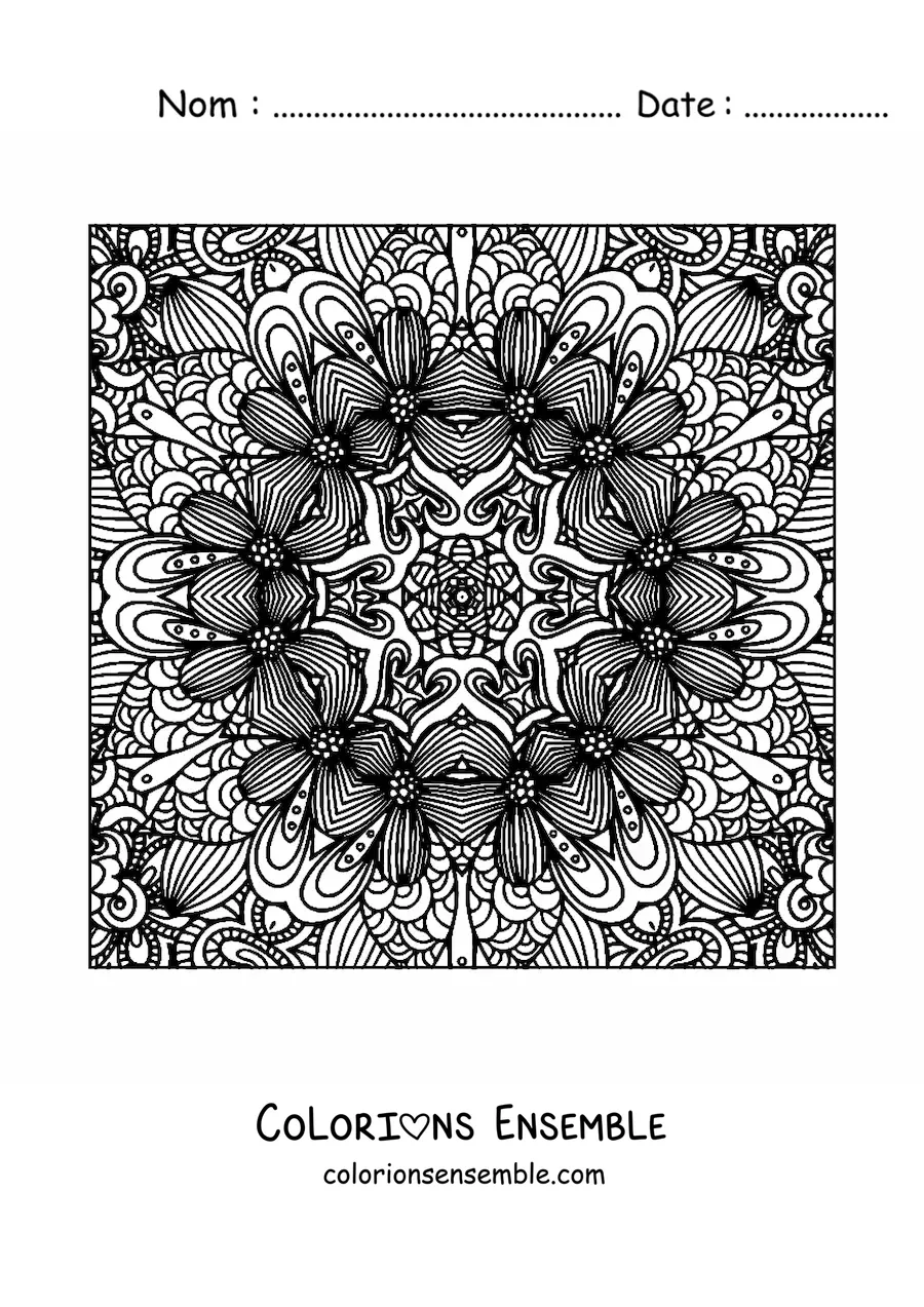 Image à colorier d'un mandala carré pour se détendre