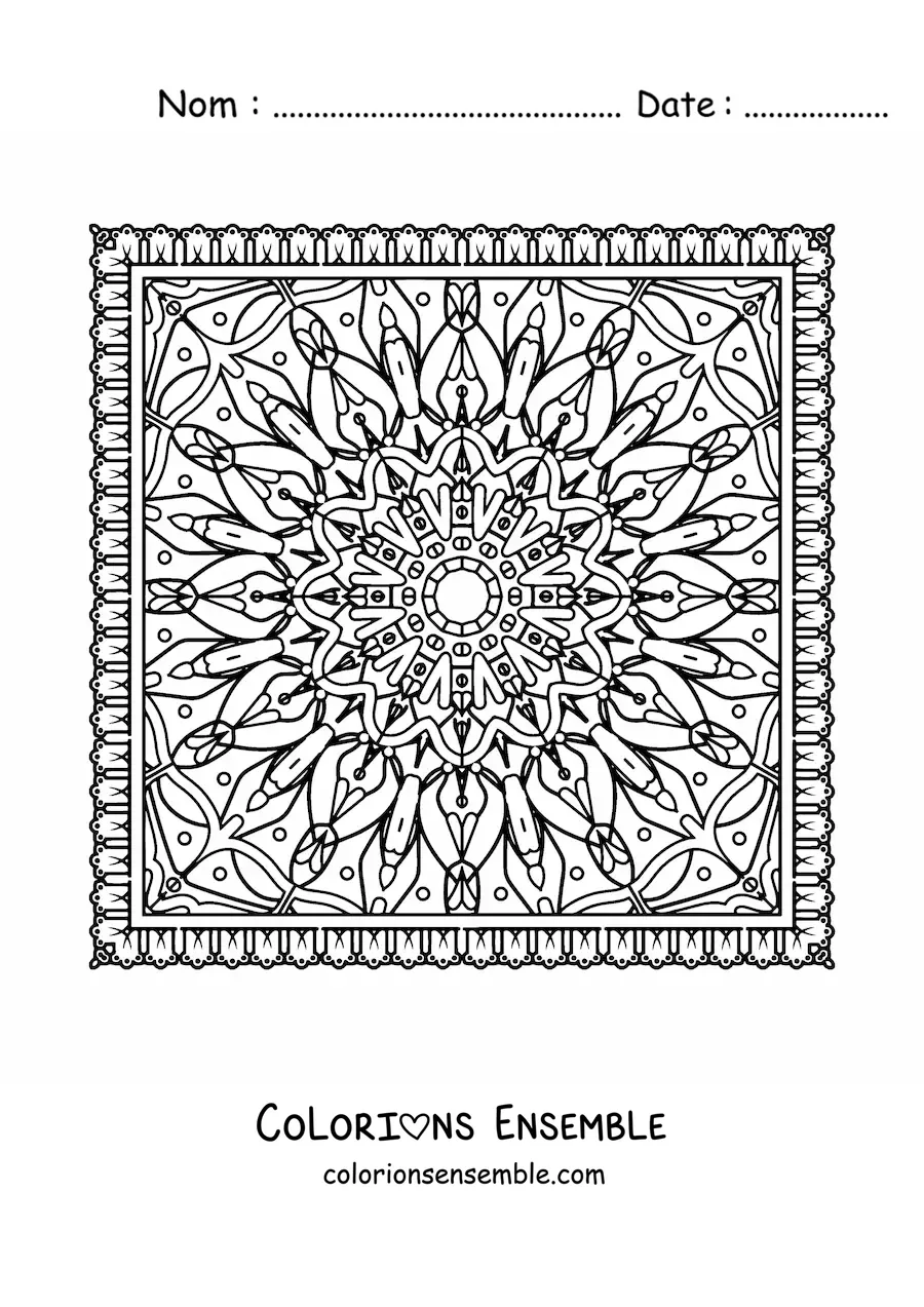 Image à colorier d'un mandala carré