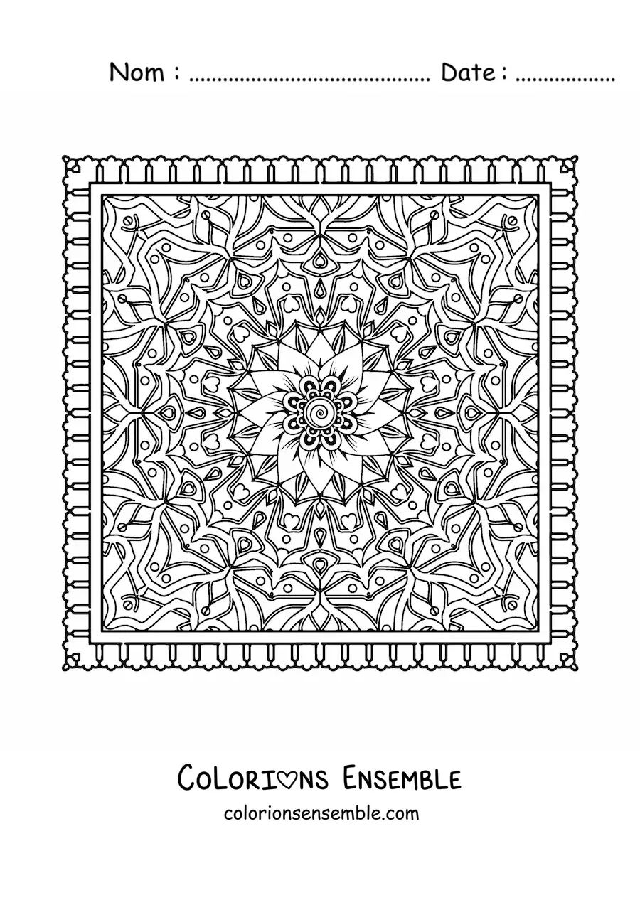 Image à colorier d'un mandala carré
