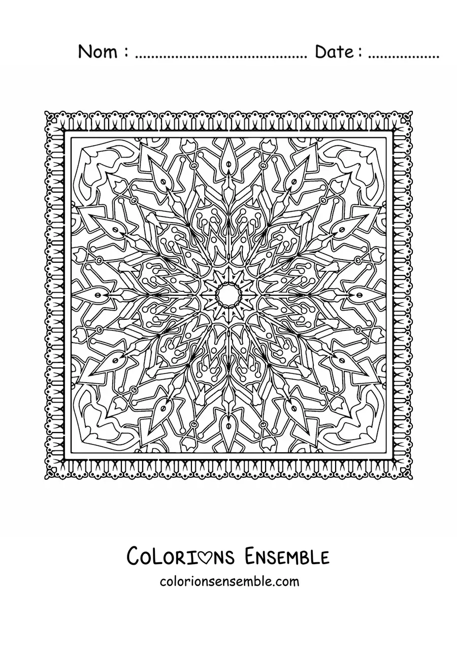 Image à colorier d'un mandala carré