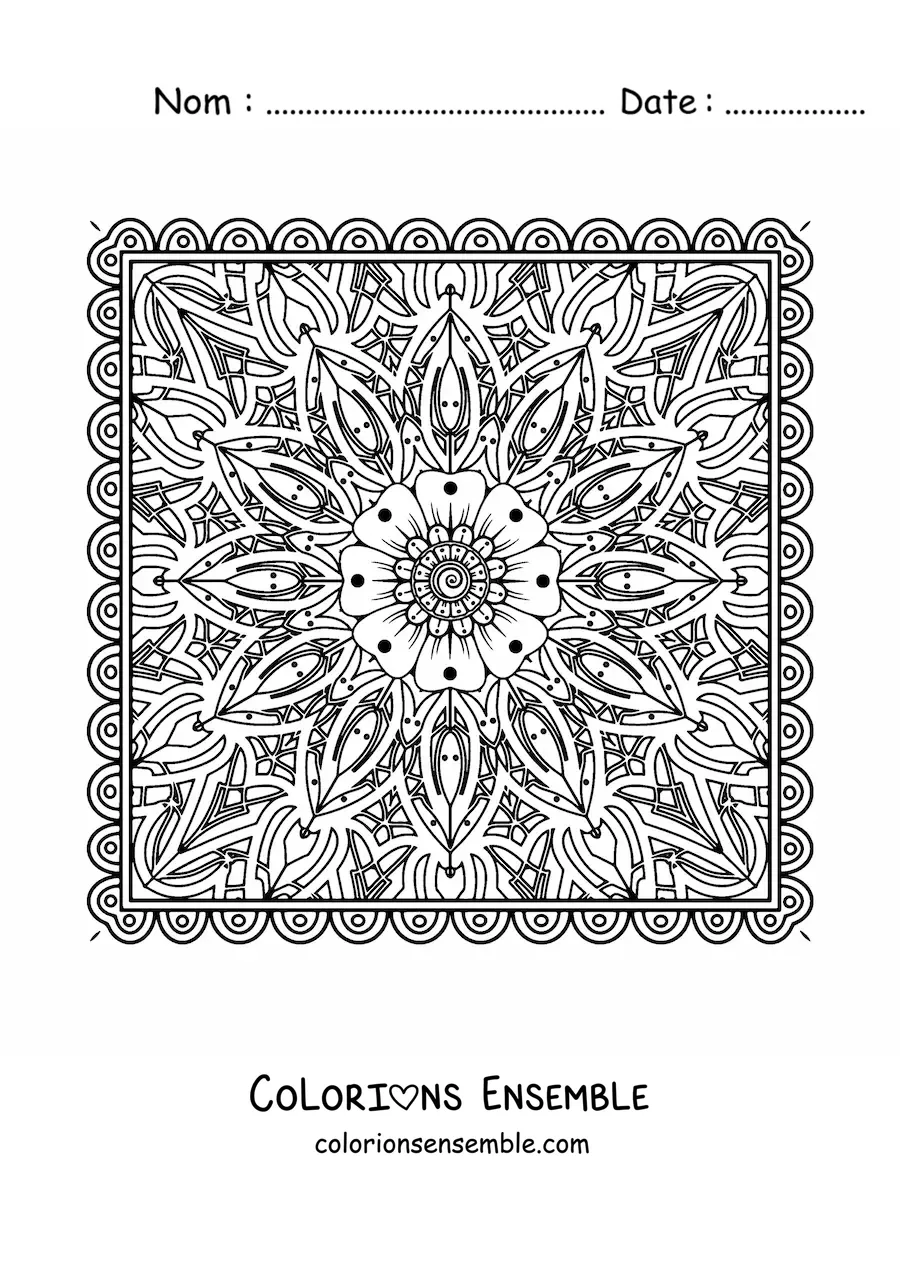 Image à colorier d'un mandala carré