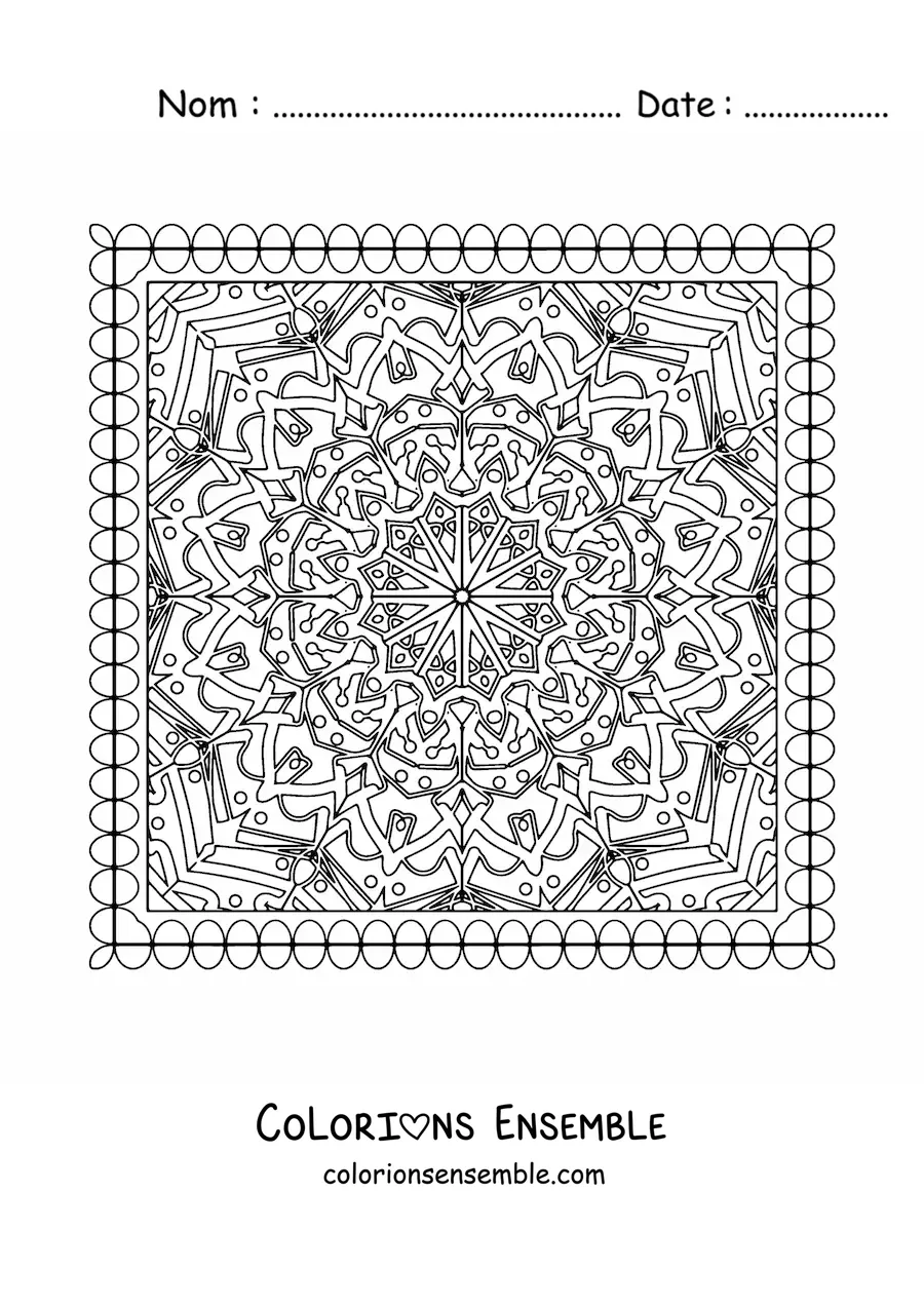 Image à colorier d'un mandala carré