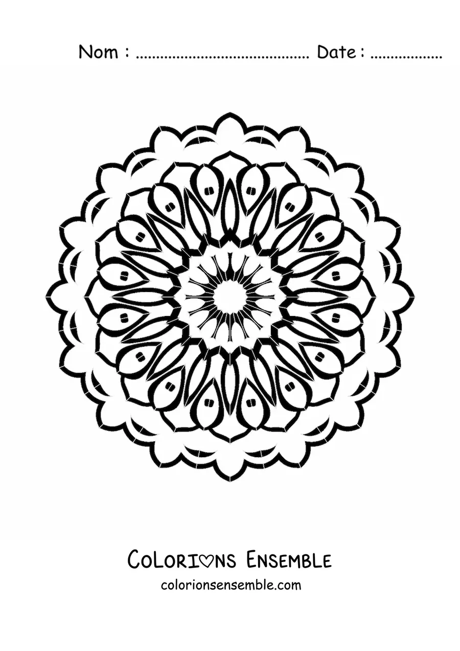Image à colorier d'un mandala rond facile