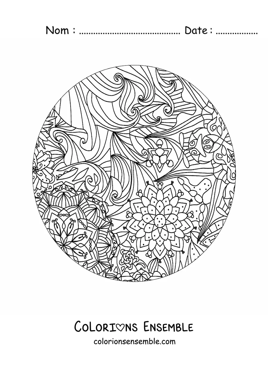 Image à colorier d'un mandala circulaire dans le style Zentangle