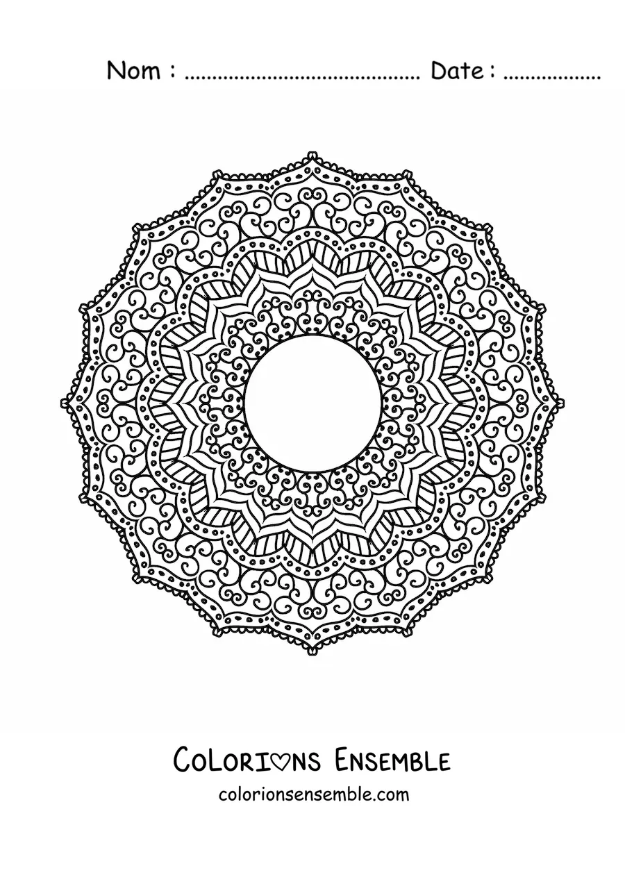 Image à colorier d'un mandala circulaire dans le style Zentangle