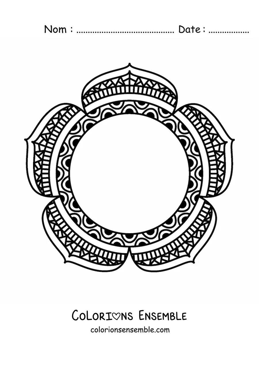 Image à colorier d'un mandala circulaire avec des fleurs